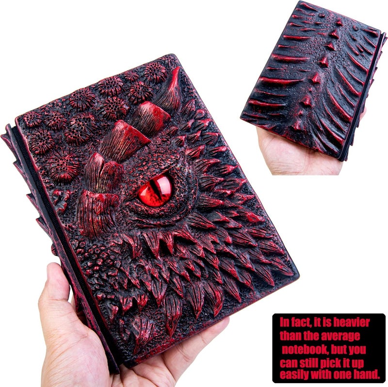 LZlightactor 3D Dragon Eye Embossed Journal,Resin Engraving Notebook,Dnd notebook for Dragon Lovers ，Blank Paper,Hardcover Travel Notepad for Writing,Sketchbook,Collection,Gift,Decoration A4 and A5 Size (A5-Red-Lined-Brooch) - Image 4